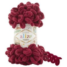 Пряжа плюшевая Alize Puffy (Ализе Пуффи) - 3 мотка 107 вишня для вязания руками, гипоаллергенная, большие петли (4см), 9м/100г