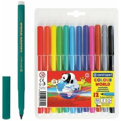 Фломастеры 12 цветов CENTROPEN Colour World, круглые, смываемые, 7550/12TP 1 шт.
