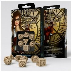 Набор кубиков для настольных ролевых игр (Dungeons and Dragons, DnD, D&D, Pathfinder) - Steampunk Clockwork Beige & brown Dice Set Q Workshop