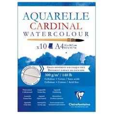 Альбом для акварели, 10л, А4, на склейке Clairefontaine "Cardinal", 300г/м2, торшон, холод. пресс, 30% хлопок, 304066