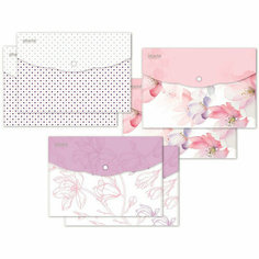 Папка-конверт на кнопке А5, 180мкм, Flower Dreams ассорти, 6 шт. уп Attache Selection