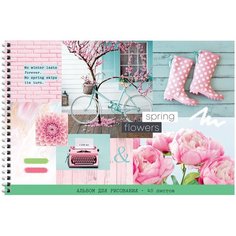 Альбом для рисования 40л, А4, на гребне ArtSpace "Стиль. Spring collage", 4 шт
