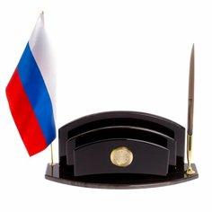 Набор для офисного стола "Мини 4" из черно-серого обсидиана 125812 Уральский сувенир