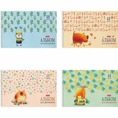 Альбом для рисования А4 48 л, спираль, обложка картон, HATBER, 205х290 мм, "Счастливчики" (4 в спайке), 48А4В Россия