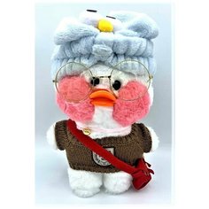Уточка мягкая игрушка Lalafanfan 30 см Плюшевая уточка в очках и одежде Лалафанфан сумкой