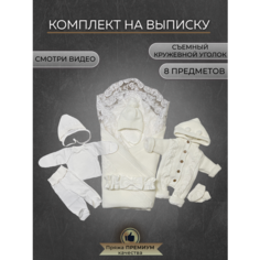 Конверт для новорожденного комплект вязаный 8 предметов на выписку в роддом подарочный молоко Альянс Текстиль