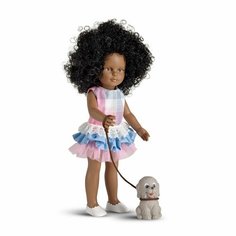 Кукла Lamagik "Нина" темнокожая, кудрявая, в летнем платье, с собачкой, 33 см, арт. 33115
