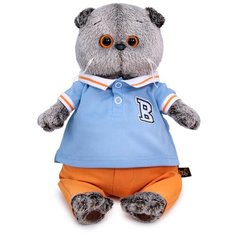 Мягкая игрушка Basik&Co Басик в голубом поло, 25 см, серый/голубой/оранжевый