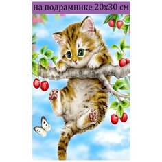 Алмазная мозаика на подрамнике 20х30 котик котята, алмазная вышивка 20*30, алмазная живопись 30х20, 30*20, Наборы с круглыми стразами, пейзаж Стиль для Дома