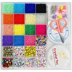 Набор для творчества бисер, бусины буквы, смайлики, каучуковые бусины. В комплекте лески, карабины, ножницы, пинцет. Ac Fox