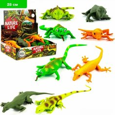 Игрушки резиновые фигурки тянучки Ящерицы, Гекон и Варан 26 см. Антистресс / набор 4 шт. Denco Store