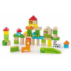 Развивающие Игрушки из дерева / Деревянный конструктор Зоопарк VIGA, 50 дет. в ведре / Конструктор для малышей Viga