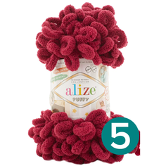 Пряжа Alize Puffy, 100 г, 9 м, 5 шт., 107 вишня