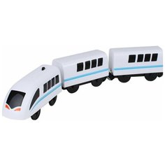 Электропоезд на батарейках для деревянной железной дороги, паровоз электрический с вагонами Mama Za Toy