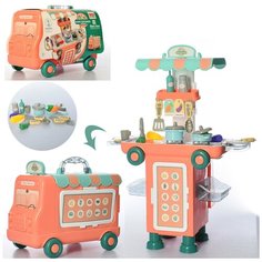 Кухня 11K05 на колесах, плита, мойка, посуда, продукты, 43 предмета, чемодан-машина Нет бренда