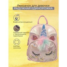 Детский рюкзак Радужный Единорог экокожа танцующие блестки Розовый Milis Kid