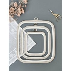 Пяльцы-рамка каучуковые 3 шт: 23х25 см, 18х20 см, 12,5х14,5 см, высота 10 мм, цвет белый, Nurge