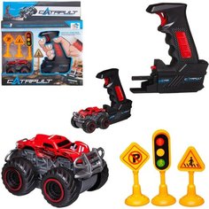 Машинка Junfa с пусковым устройством и игровыми предметами, красная, 8,5х5см