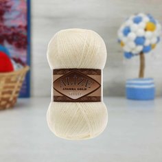 Пряжа ALIZE ANGORA GOLD SIMLI, молочно-бежевый - 67, 5% металлик, 20% шерсть, 75% акрил, 5 мотков, 100 г, 500 м.