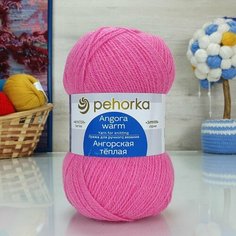 Пряжа пехорка Ангорская теплая (Пехорка), Яр. Розовый - 11, 40% шерсть, 60% акрил, 5 мотков, 100 г, 480 м.