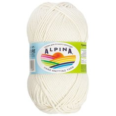 Пряжа для вязания крючком, спицами Alpina Альпина NATURE классическая средняя, хлопок 100%, цвет №001 Молочный, 105 м, 10 шт по 50 г