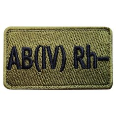 Нашивка (шеврон, патч) на липучке, Стежкофф, "Четвертая отрицательная группа крови ", оливковый, 7х4 см, 1 штука