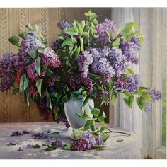 Алмазная мозаика на подрамнике 40*50 "Нежная сирень" круглые стразы полная выкладка Hi Stone