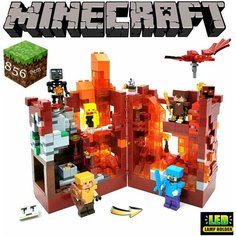 Майнкрафт, конструктор Minecraft Красная крепость с LED подсветкой 856 деталей (совместим с конструкторами лего) Renzaima