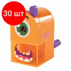 Комплект 30 шт, Точилка механическая пифагор "Монстрик", корпус оранжевый, для чернографитных и цветных карандашей, 228477
