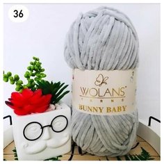 Пряжа плюшевая Wolans Bunny Baby/Воланс Банни Беби/Бэби - светло-серый N 36, 120м/100гр, 100% микрополиэстр, 1 шт, пряжа для игрушек, пледов и одежды