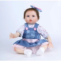 Кукла реборн мягконабивная NPK Doll в сарафане, 55 см. Кукла младенец Reborn MRB