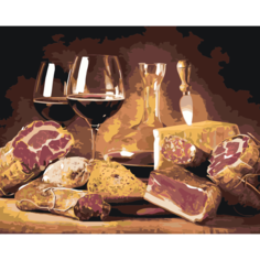 Картина по номерам Мясные деликатесы и вино на стену Палитра забав