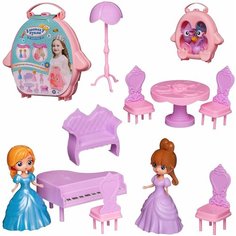 Игровой набор ABtoys "В гостях у куклы", чемоданчик Розовый совенок, с 2 куколками и мебелью, 20,5х5х21см (PT-01803)