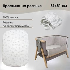 Простыня 51х81 см на резинке Зайки в люльку 100 % Хлопок Baby Good