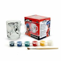 Кружка для росписи детская с красками и кисточкой/ Кружка-раскраска стеклянная ND Play. Леди Баг и Супер-Кот, Дизайн 2, стекло