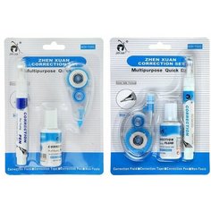 Корректор-лента Zhen хuan 6 м х 5 мм, с корректором 18 мл, с корректирующим карандашом 7 мл, металлический наконечник, на основе растворителя Нет бренда