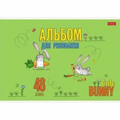 Альбом для рисования А4, 48 листов, на скрепке, "Милый зайка", обложка мелованный картон, блок 100 г/м², микс Hatber