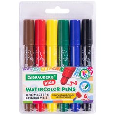 Фломастеры 6 цв смываемые противоударный наконечник BRAUBERG KIDS 152178