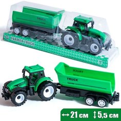 Машинка Трактор-тягач с прицепом Самосвал зеленый Farmer Truck
