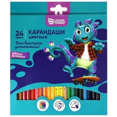 Карандаши цветные 24 цвета schoolформат Smart Dino (6гр, дерево), 6 уп.
