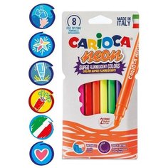 Фломастеры 8 цветов Carioca Neon, 1,0-4,7 мм, смываемые, неоновая палитра, ударопрочный наконечник, суперяркие, европодвес