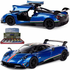 Металлическая машинка 1:38 2016 Pagani Huayra BC с принтом, инерционная / Синий Denco.Store
