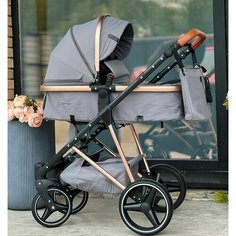 Коляска 2в1 Ining Baby V7 трансформер детская от 0-3 лет Унисекс С сумкой С реверсивным блоком, grey Teknum