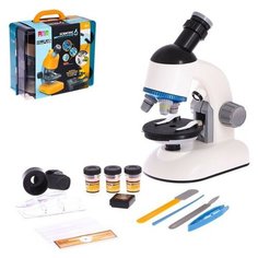 Микроскоп детский Набор биолога в чемодане кратность х40, х100, х640, подсветка, цвет белый Made in China