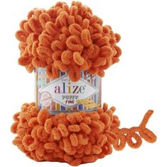 Пряжа Alize Puffy fine оранжевый (06), 100%микрополиэстер, 14,5м, 100г, 3шт