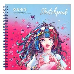 Скетчпад 195 х 195 мм, 40 листов на гребне "девушка С сердцем", обложка мелованный картон, тиснение фольгой, блок 100 г/м2 Феникс