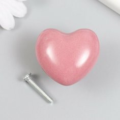 Ручка для шкатулки керамика, металл "Сердечко" розовая 3,8х3,8х3 см Россия
