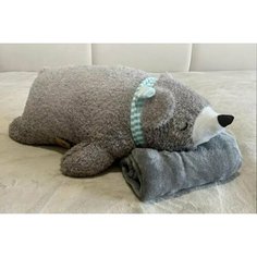 Игрушка подушка с пледом 120х150 Мишка Серый Нет бренда