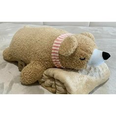 Игрушка подушка с пледом 120х150 Мишка Бежевый Нет бренда