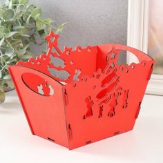 Корзинка-шкатулка "Зайчики" красный 18х12х14,5 см (набор 5 деталей)